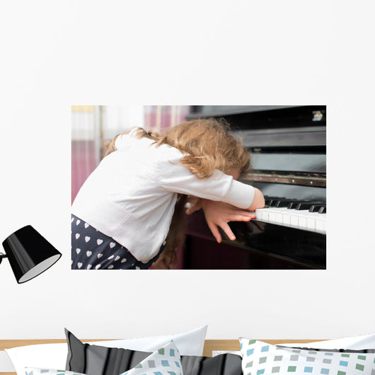 Child Tired Learning Piano Wall Decal