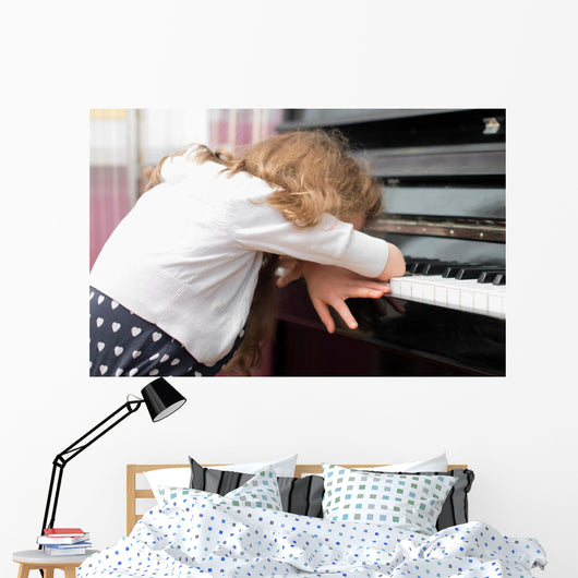 Child Tired Learning Piano Wall Decal