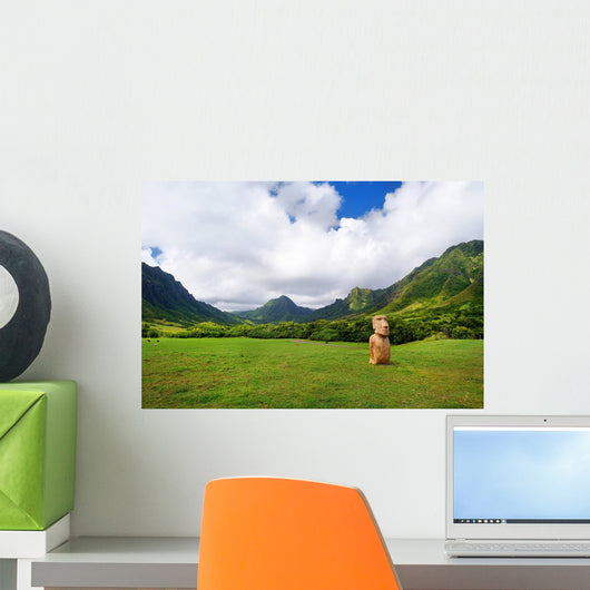 Easter island head on Kualoa Ranch, Oahu Wall Mural