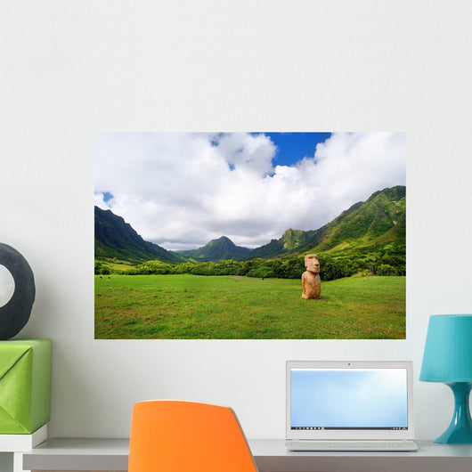 Easter island head on Kualoa Ranch, Oahu Wall Mural
