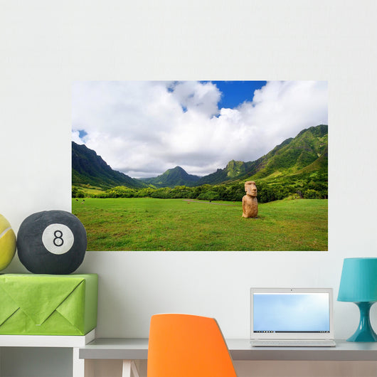 Easter island head on Kualoa Ranch, Oahu Wall Mural