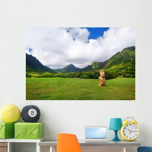 Easter island head on Kualoa Ranch, Oahu Wall Mural