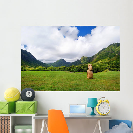 Easter island head on Kualoa Ranch, Oahu Wall Mural