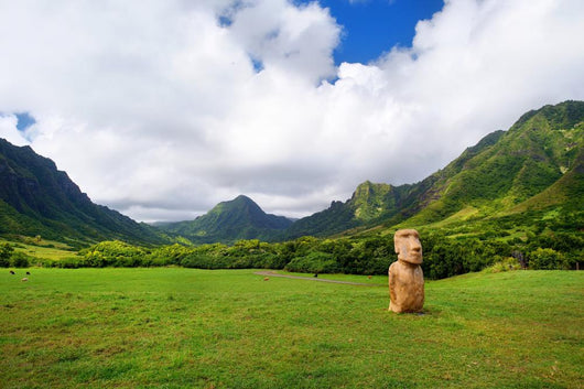 Easter island head on Kualoa Ranch, Oahu Wall Mural