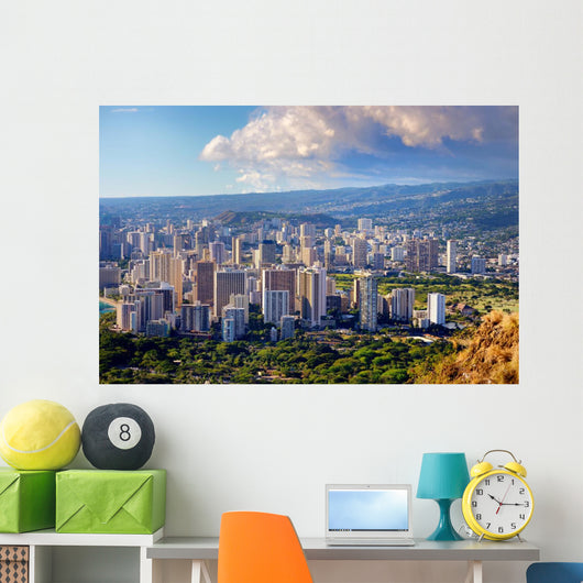 Spectacular view of Honolulu city, Oahu Wall Mural