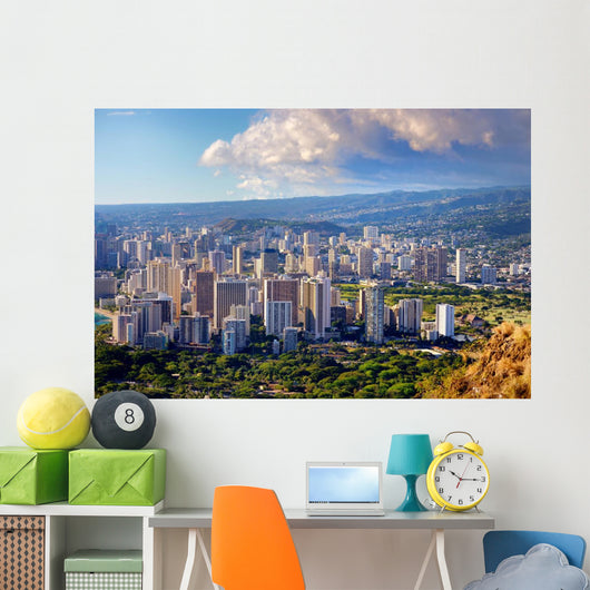 Spectacular view of Honolulu city, Oahu Wall Mural