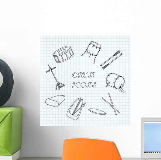 Linear Drum Icons Notebook Wall Decal