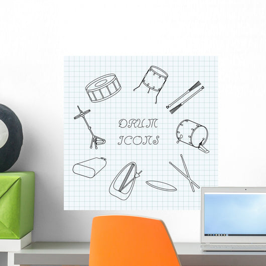 Linear Drum Icons Notebook Wall Decal