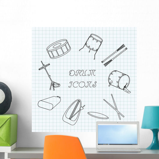 Linear Drum Icons Notebook Wall Decal