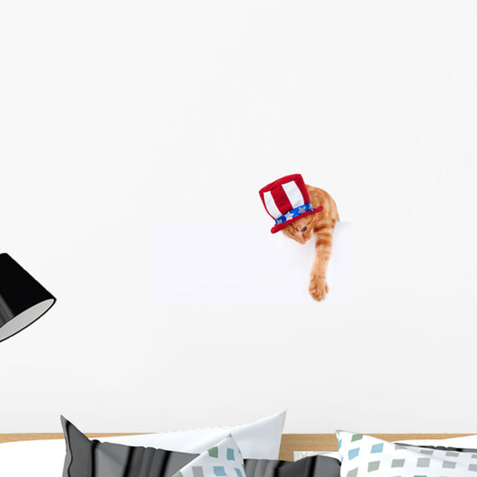 Patriotic Cat Holding up Wall Decal