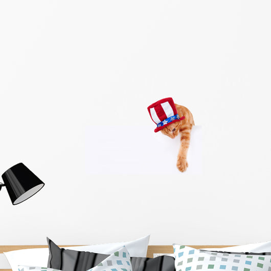 Patriotic Cat Holding up Wall Decal