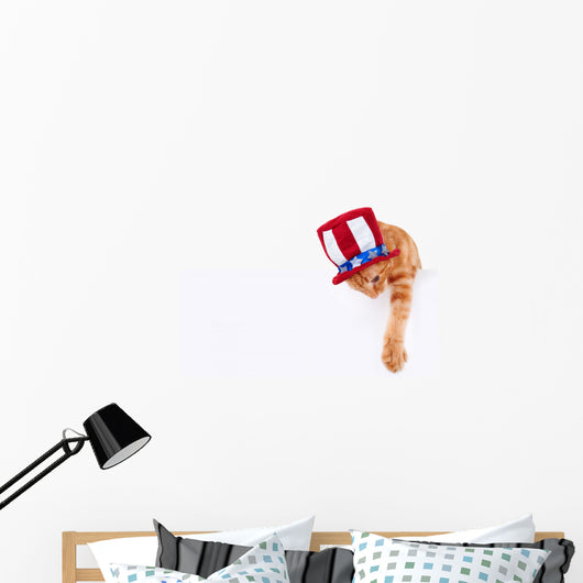 Patriotic Cat Holding up Wall Decal