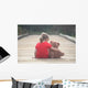 Girl Red Dress Sitting Wall Decal