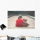 Girl Red Dress Sitting Wall Decal