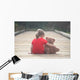 Girl Red Dress Sitting Wall Decal