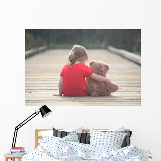 Girl Red Dress Sitting Wall Decal
