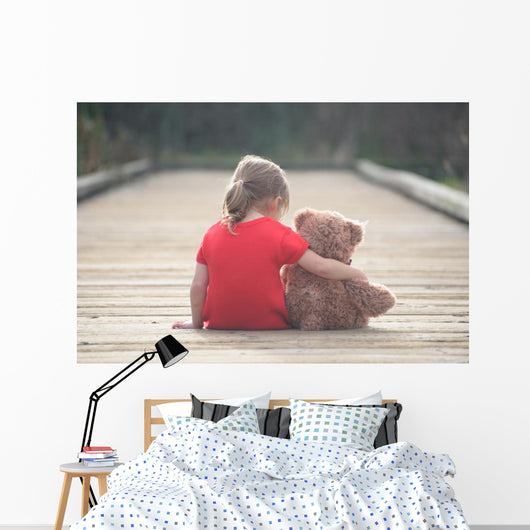 Girl Red Dress Sitting Wall Decal