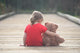 Girl Red Dress Sitting Wall Decal