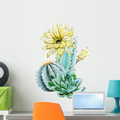 Watercolor Cactus Wall Decal shown on a wall