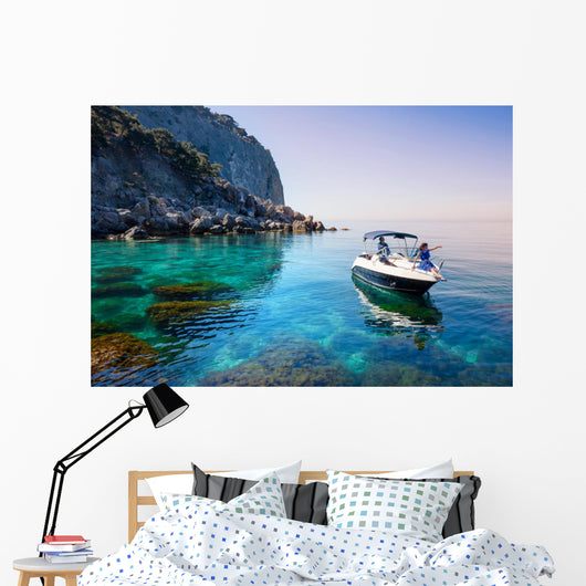 Woman Relaxing Boat Sea Wall Decal