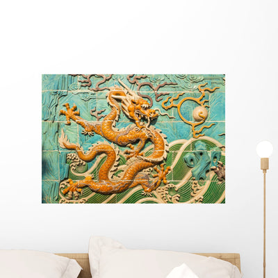 Golden Dragon Wall Beijing Wall Decal shown on a wall