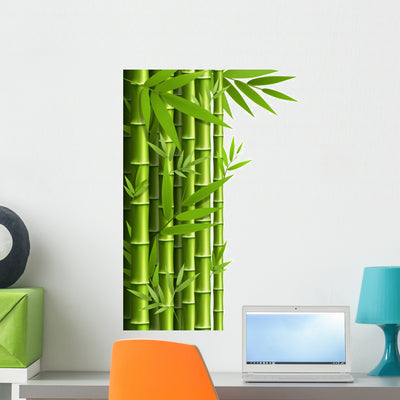 Green Bamboo Grove White Wall Decal shown on a wall