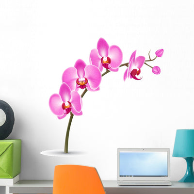 Branch Pink Orchid White Wall Decal shown on a wall