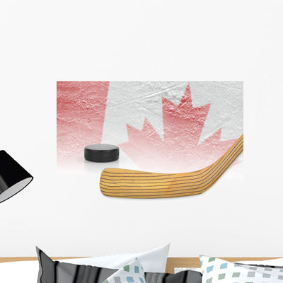 Canadian Ice Hockey Wall Decal shown on a wall