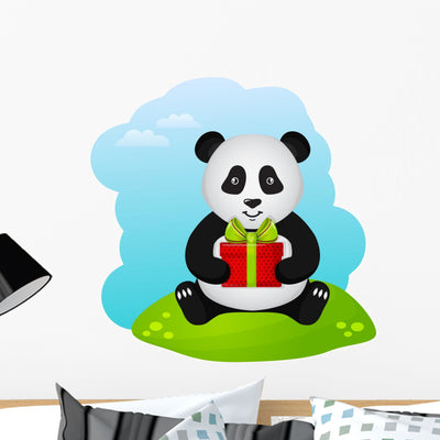 Panda with Gift Vector Wall Decal shown on a wall