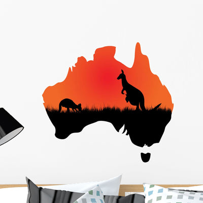 Australian Map with Kangaroo Wall Decal shown on a wall