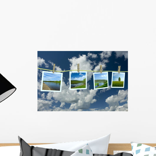 Landscape Photographs Hanging Clothesline Wall Decal
