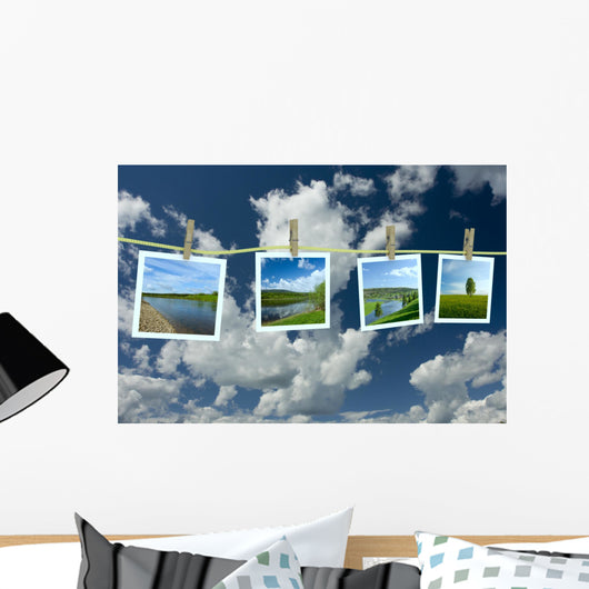 Landscape Photographs Hanging Clothesline Wall Decal