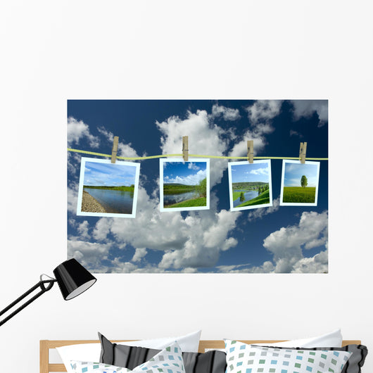 Landscape Photographs Hanging Clothesline Wall Decal