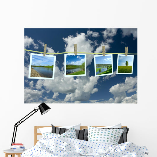 Landscape Photographs Hanging Clothesline Wall Decal