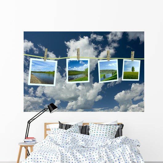 Landscape Photographs Hanging Clothesline Wall Decal