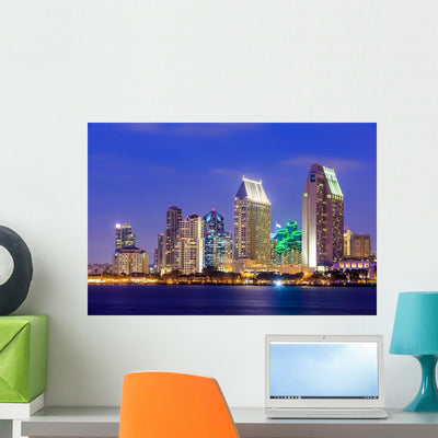 Skyline San Diego California Wall Mural shown on a wall