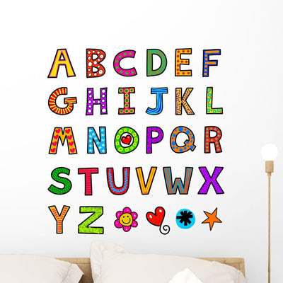 Alphabet Text Doodle Wall Decal Sticker Set shown on a wall