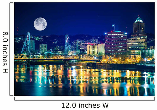 Portland Skyline with Moon Wall Decal