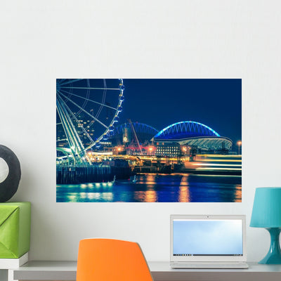 Seattle Waterfront Night Wall Decal shown on a wall