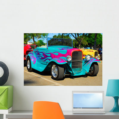 Hot Rod Wall Decal shown on a wall