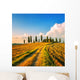 Tuscany, farmland, cypress trees and white road on sunset. Siena Wall Mural