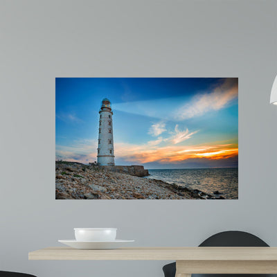 Lighthouse Night Wall Decal shown on a wall