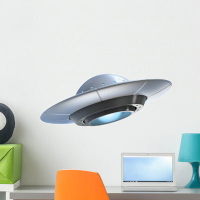 Alien Spaceship Ufo Wall Decal shown on a wall