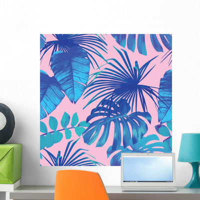 Tropical Leaves Wall Decal shown on a wall