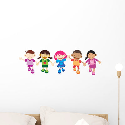 Multi Culture Kids Playing Wall Decal shown on a wall