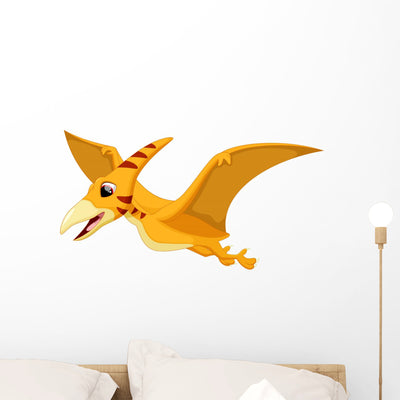 Cute Pterodactyl Cartoon Wall Decal shown on a wall