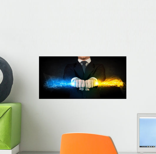 Man Holding Colorful Glowing Wall Decal