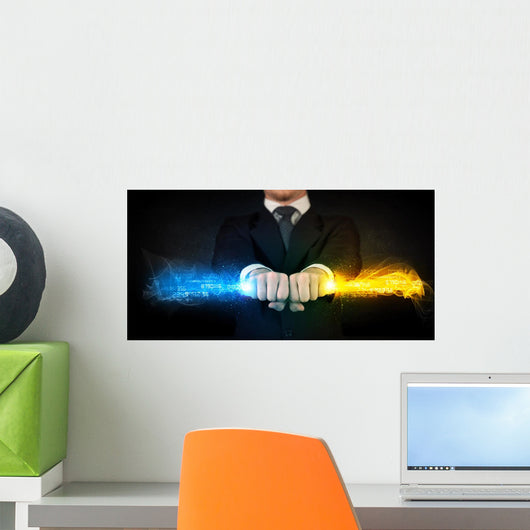 Man Holding Colorful Glowing Wall Decal
