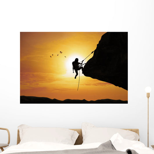 Silhouette Woman Climbing Rock Wall Decal