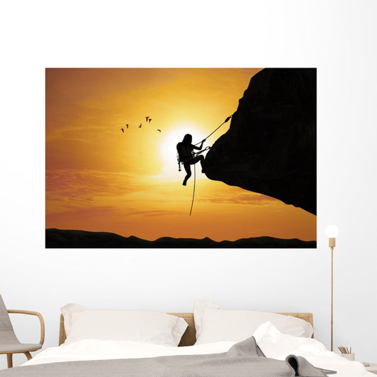 Silhouette Woman Climbing Rock Wall Decal